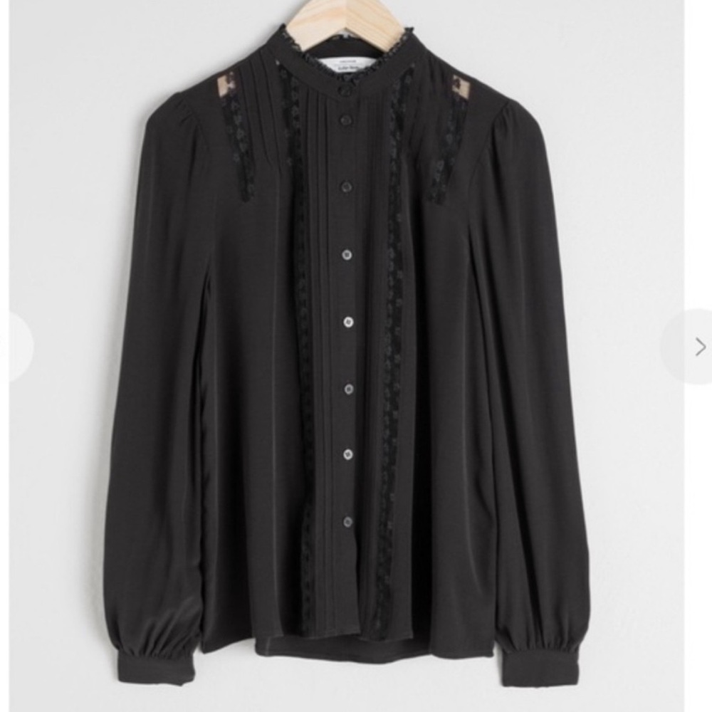 & Other Stories black lace-trim blouse.